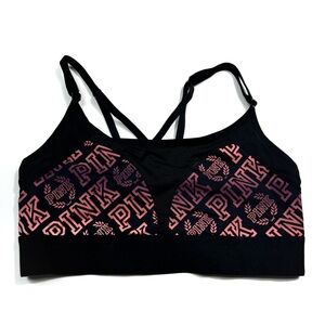 Victoria’s Secret Pink Logo Black Ultimate Light Support Sports Bra NWT Medium M